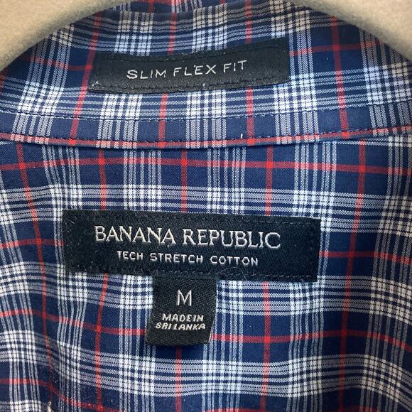 Banana Republic Plaid Check Mens Tech Stretch Cotton Top Size M - Picture 5 of 8